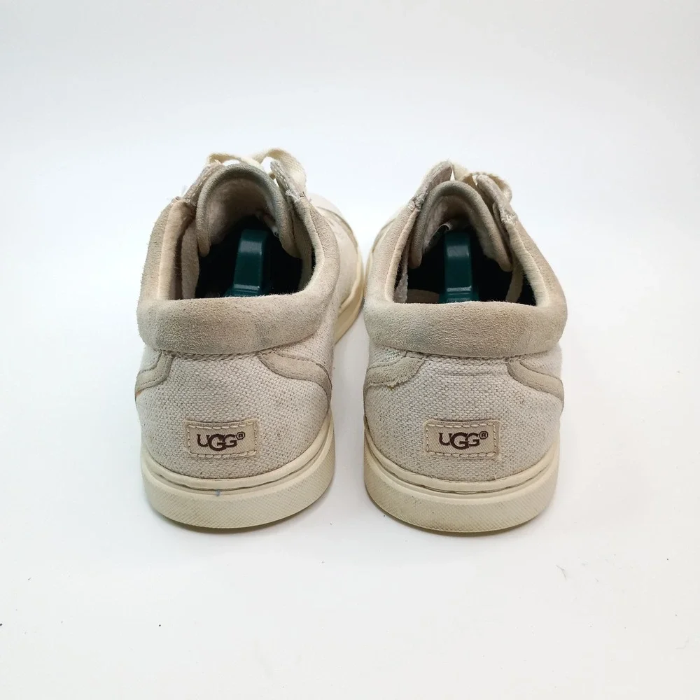 UGG Womens Canvas Leather Toe Low Top Sneakers Cream‎ Tan Lace Up Shoes